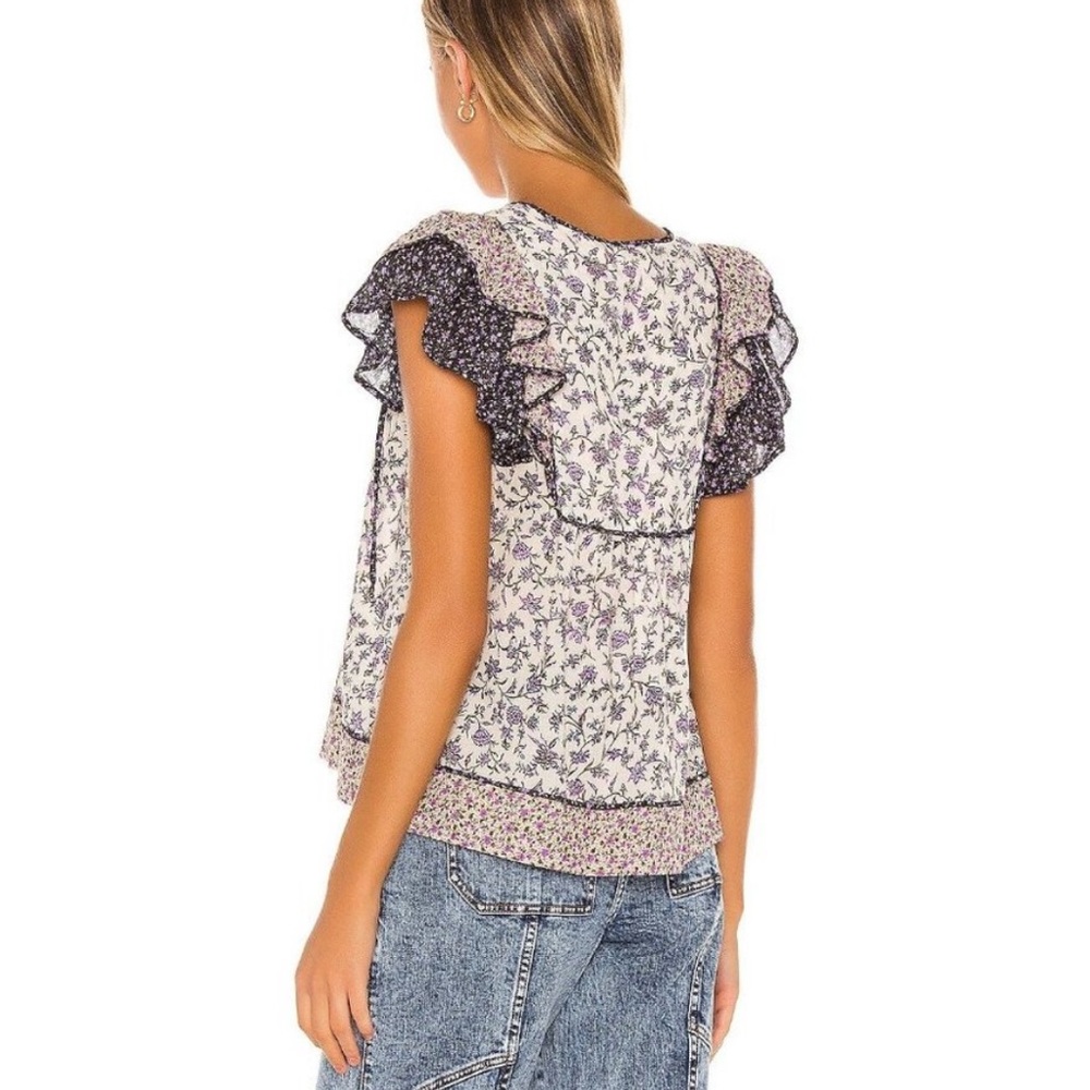 Ulla Johnson Cora Top‎ Cream Purple Floral Print Ruffle - Picture 4 of 9